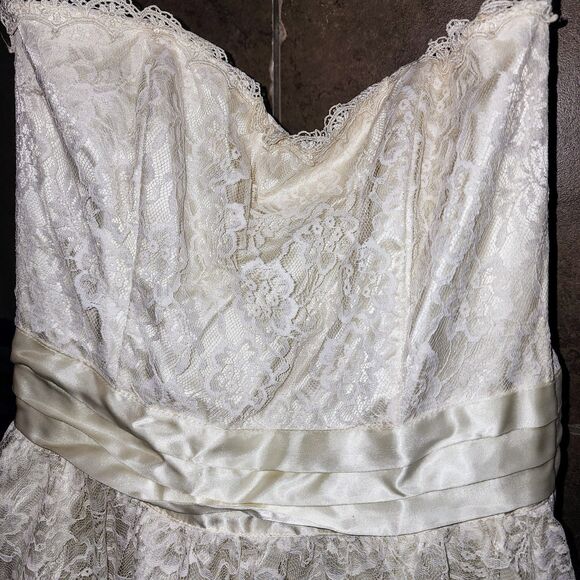 GUNNE SAX JESSICA McCLINTOCK Sz11 Vintage 1980 Cream HOCO Formal Lace Mini Dress - Picture 3 of 16